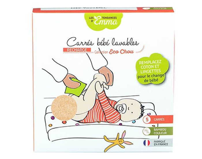 5 Carrés Bébé Lavables - Bambou Couleur