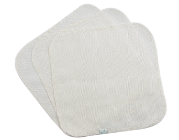 Lot de 3 Lingettes en Coton Biologique Blanches - 22 x 22 cm