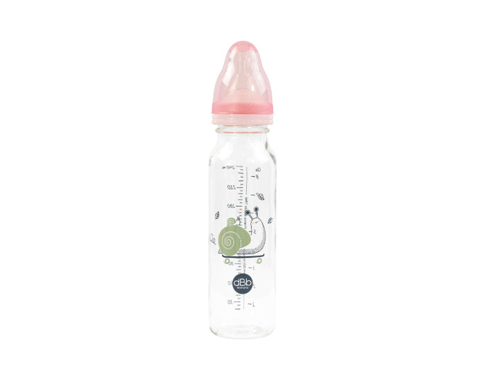 Biberon en Verre Régul'air 240ml Rose Poudré - Escargot - Tétine Silicone