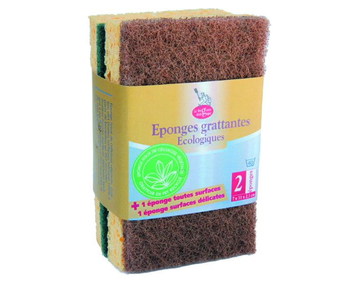 Lot de 2 Éponges Éco-Grattantes - Toutes surfaces et surfaces délicates