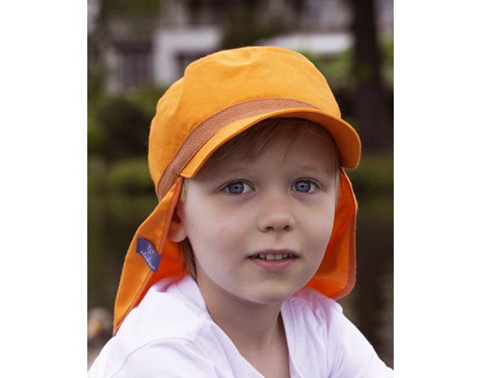 PICKAPOOH Casquette Longue Enfant en Coton Bio Anti UV - Henri - Orange