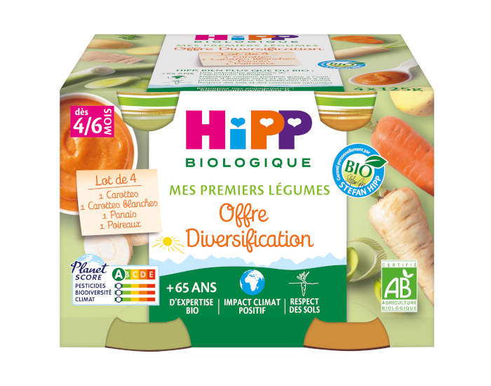 HIPP Mes Premiers Lgumes - Carottes, Carottes Blanches, Panais, Poireaux - 4 x 125 g