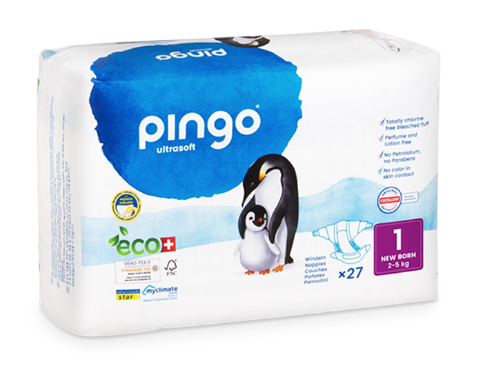 PINGO Couches cologiques Ultra Soft T1 / 2-5 kg / 27 couches