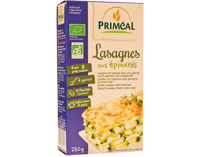 PRIMEAL Lasagnes aux Epinards - 250 g