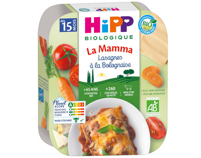 HIPP Ptes  l'Italienne de la Mamma- Assiette 250 g - Ds 15 et 18 mois Lasagnes  la Bolognaise