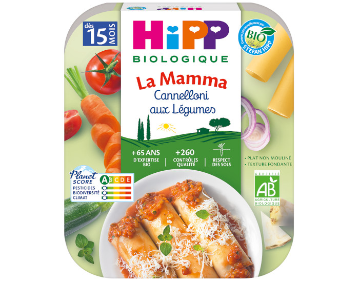 HIPP Ptes  l'Italienne de la Mamma- Assiette 250 g - Ds 15 et 18 mois Cannelloni aux Lgumes