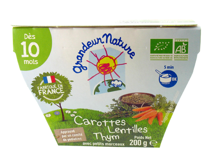 GRANDEUR NATURE Pure de Carotte, Lentilles et Thym - Ds 10 mois - 200 g