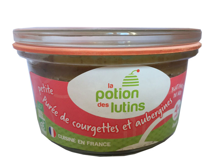 LA POTION DES LUTINS Petits Pots Pure de Courgette et Aubergine Bio - 100 g - Ds 4 Mois