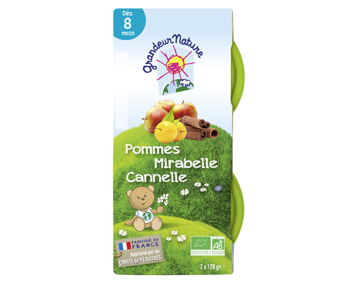 GRANDEUR NATURE Pure de Pomme, Mirabelle, Cannelle - Ds 8 mois - 2 x 120 g