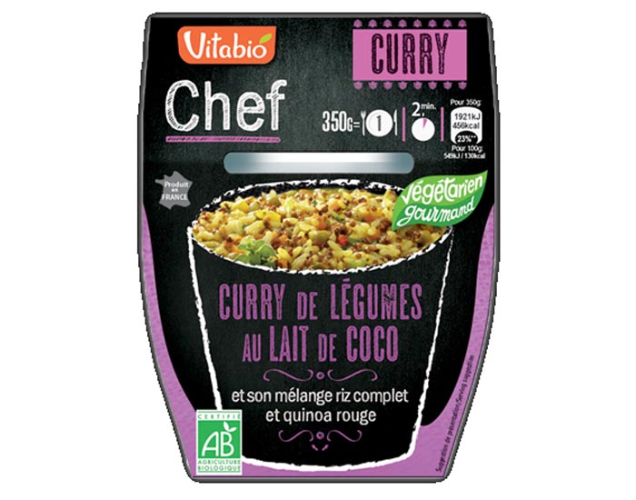 VITABIO Chef - Box Curry Lait de Coco, Riz Complet et Quinoa Rouge - 350g