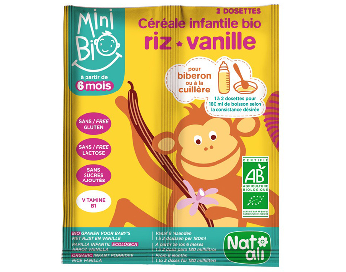 NAT-ALI Mini Bio Crales Infantiles Riz Vanille - 2 x 8 g