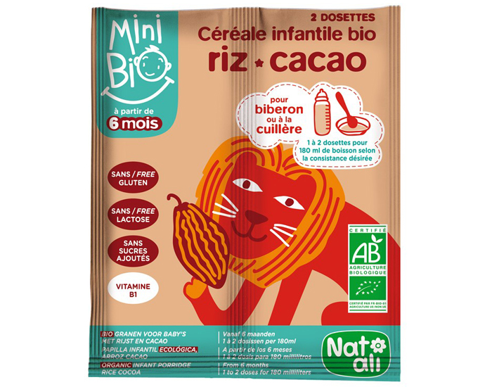 NAT-ALI Mini Bio Crales Infantiles Riz Cacao - 2 x 8 g
