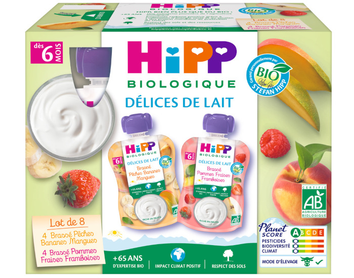 HIPP Dlice de Lait Gourdes Multipack Brasses - 8 x 90 g - Ds 6 mois