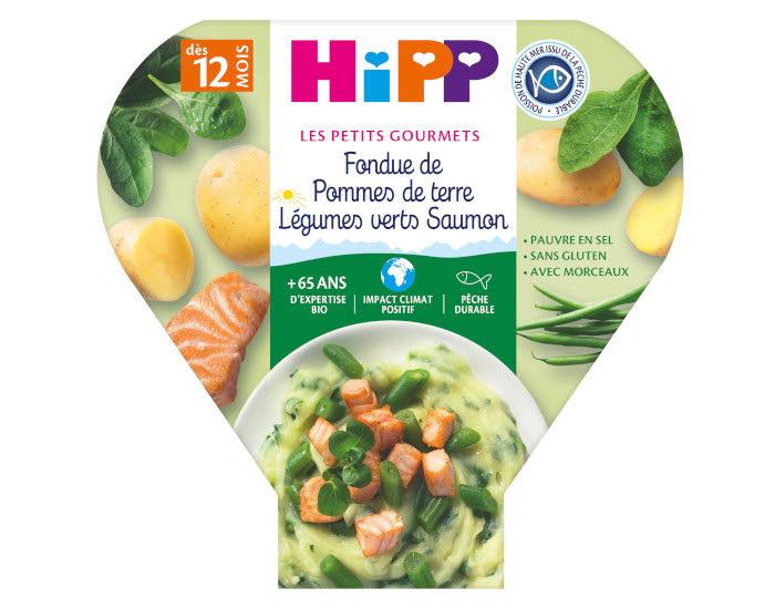 HIPP Assiette - Les Petits Gourmets - 200, 230g ou 260g Fondue de Pommes de Terre Lgumes Verts Saumon - 12M