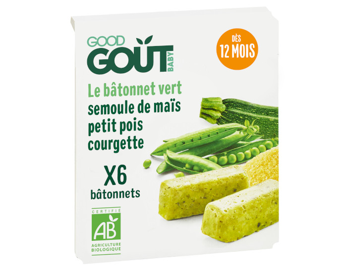 GOOD GOUT Btonnet Vert Bb Petit Pois, Courgette, Semoule de Mas - 120 g - Ds 12 mois