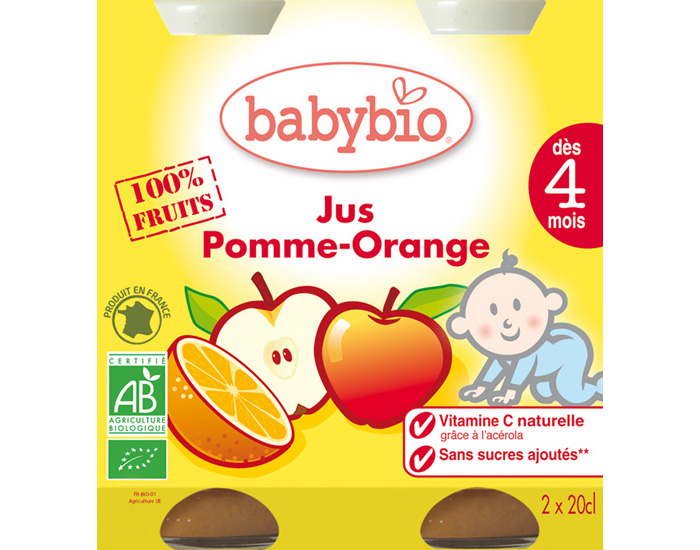 BABYBIO Jus 100% Fruits - 2 x 20cl - Ds 4 mois