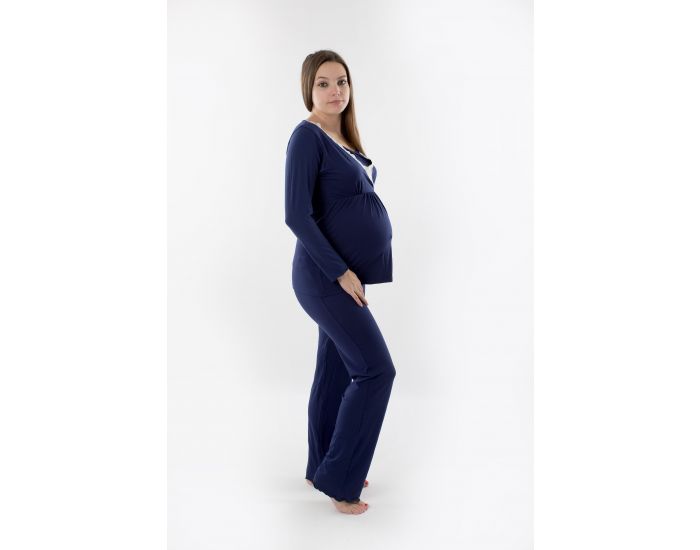BOGEMA LINGERIE Haut de Pyjama de Grossesse et Allaitement - Manches Longues Bleu Nuit (2)