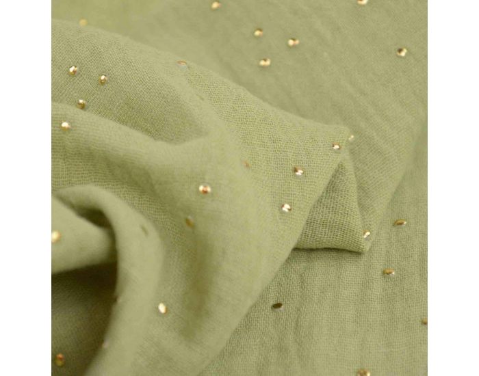 CRAFT LOOM Coupon de Tissu - Double Gaze de Coton - Tailles Sur-mesure - Vert  Pois Or Glitter  (1)