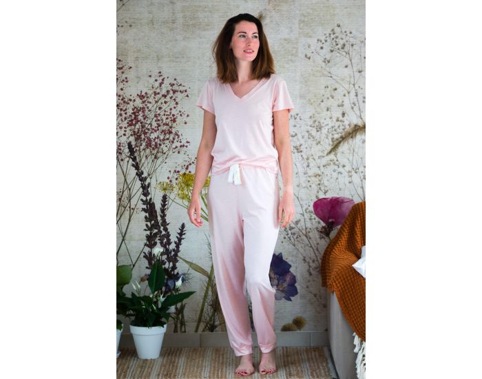 KADOLIS Pantalon de Pyjama - Femme - en Coton Bio et TENCEL - Sonora - Rose  (4)