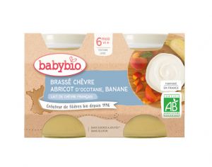 BABYBIO Petits Pots Brasss Lacts - 2 x 130 g - Ds 6 mois Chvre Abricot d'Occitanie Banane