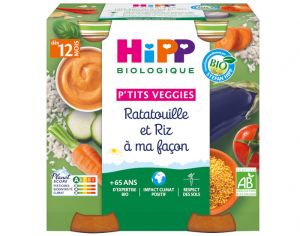HIPP Ptits Veggies - Ds 12 mois - 2 x 250 g Ratatouille et Riz  ma Faon