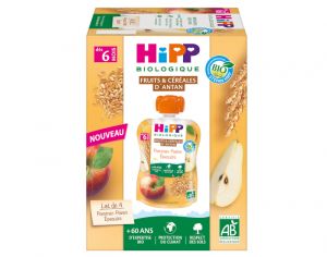 HIPP Gourdes Fruits et Crales d'Antan - Ds 6 mois - 4 x 90 g Pomme Poire Epeautre