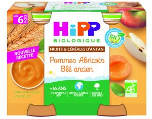 HIPP Petits Pots Fruits et Crales d'Antan - Ds 6 mois - 2 x 190 g Pomme Abricot Bl Ancien