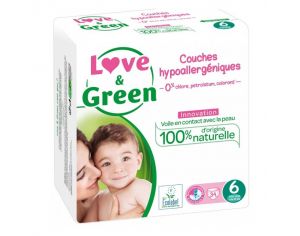 LOVE & GREEN Couches Hypoallergniques - Taille 6 ( + de 15kg) - Paquet de 34 couches