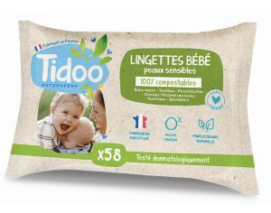 TIDOO Lingettes au Calendula Bio Non Parfum, compostables 1x58 lingettes