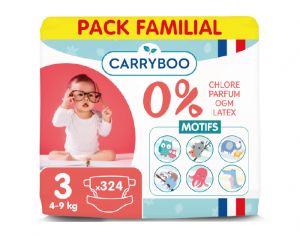 CARRYBOO Couches cologiques Non Irritantes - Lot x6 T3 / 4-9kg / LotX6 /324 couches