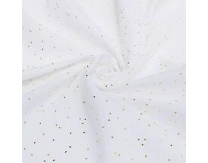 CRAFT LOOM Coupon de Tissu - Double Gaze de Coton - Tailles Sur-mesure - Blanc  Pois Or Glitter 