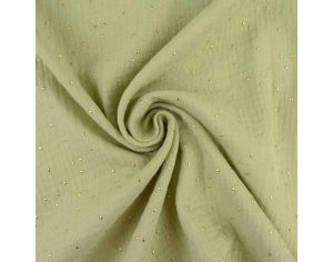 CRAFT LOOM Coupon de Tissu - Double Gaze de Coton - Tailles Sur-mesure - Vert  Pois Or Glitter 