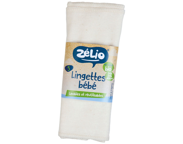 Lingettes Lavables Bébé en Coton Bio - 22 x 22 cm - Lot de 5