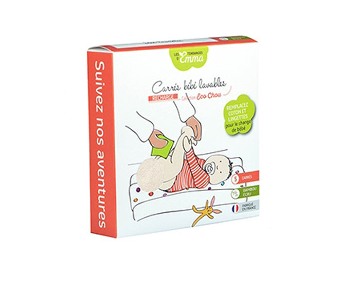 5 Carrés Bébé Lavables - Bambou Ecru