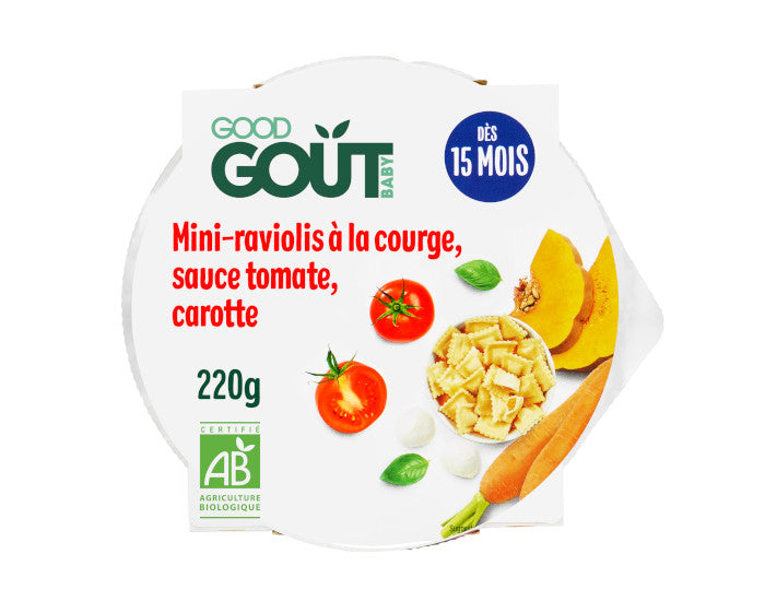 Petit Plat Bébé Mini-Raviolis à la Courge, Sauce Tomate, Carotte – 190 g – Dès 15 mois
