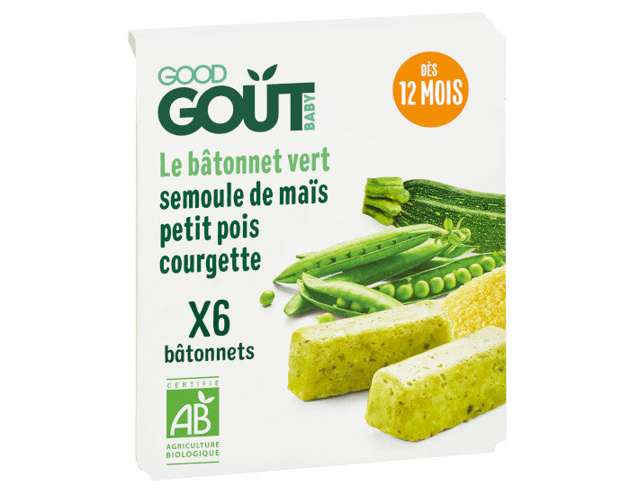 Bâtonnet Vert Bébé Petit Pois, Courgette, Semoule de Maïs – 120 g – Dès 12 mois