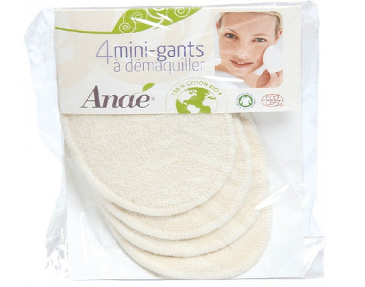 Sachet de 4 Mini Gants à Démaquiller Lavables en Coton Biologique