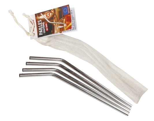 Lot de 4 Pailles Inox Courbées + 1 Goupillon