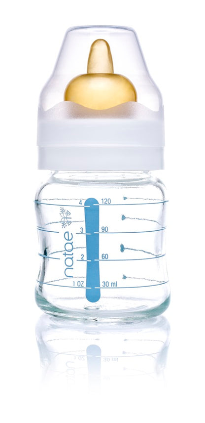 Biberon verre tetine caoutchouc col large