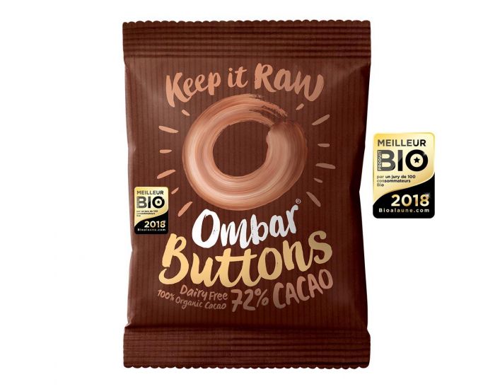 OMBAR Lot de 13+2 Buttons Chocolat Cru 72% Cacao Bio - 25g