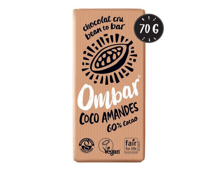 OMBAR Chocolat Cru Coco - Eclats d'Amandes Bio - 70g