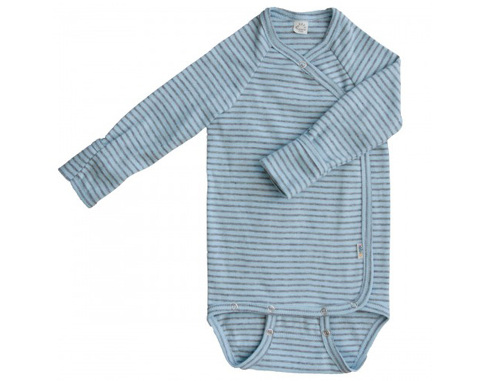 IOBIO Body Crois Manches Longues Anti-Griffures - En Coton Bio - Bleu Ray Gris
