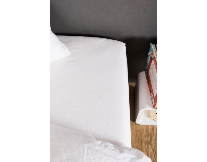 KADOLIS Drap Housse Lin Et Coton Bio Enfant - Blanc