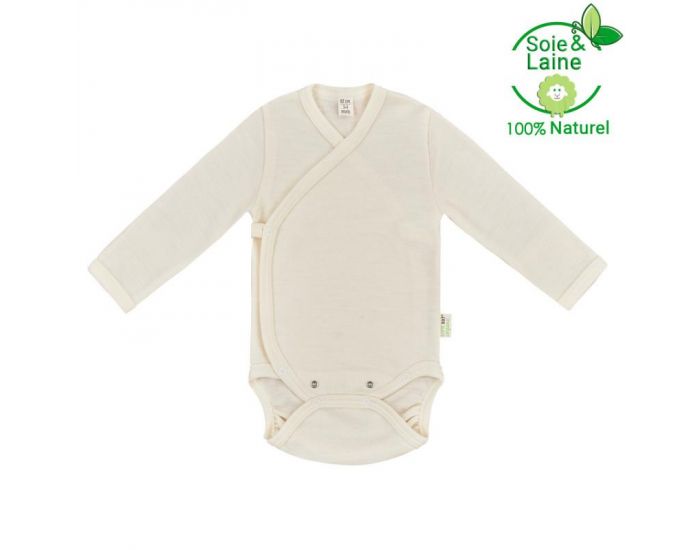 BIOBABY Body Pans Crois�s Manches Longues - Laine Et Soie - Blanc