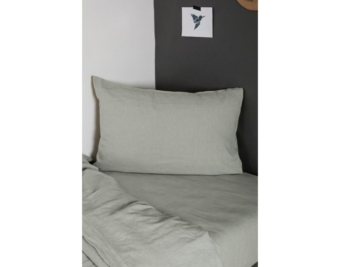 KADOLIS Taie D'Oreiller Lin Et Coton Bio - Vert Aqua