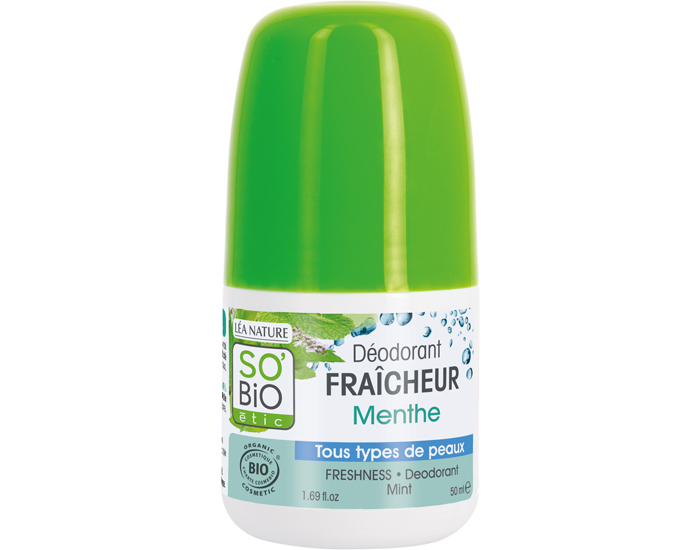 SO'BIO Déodorant Fraicheur Menthe Longue Durée - Tout Type de Peaux - 50 ml