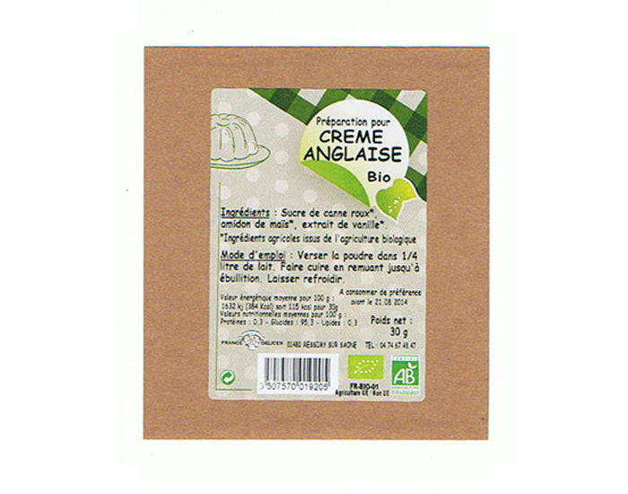 FRANCE DELICES Pr�paration pour Cr�me Anglaise Bio - 30 g