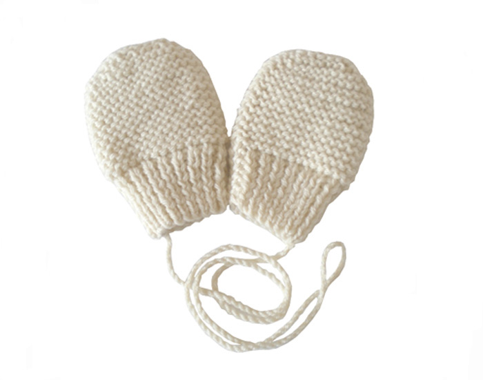 TIDOOBIO Moufles B�b� en Laine - Tricot� Main - Ecru