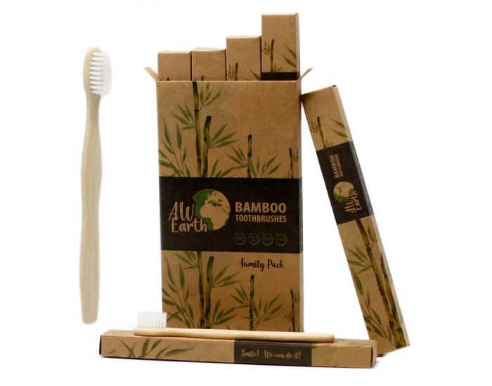 Brosse  dents en Bambou Lot de 4 brosses pour la famille