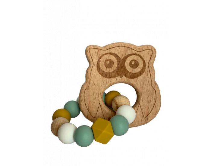 MAWEN MATERNE Hochet Silicone Bois - Hibou - Ds 4 mois